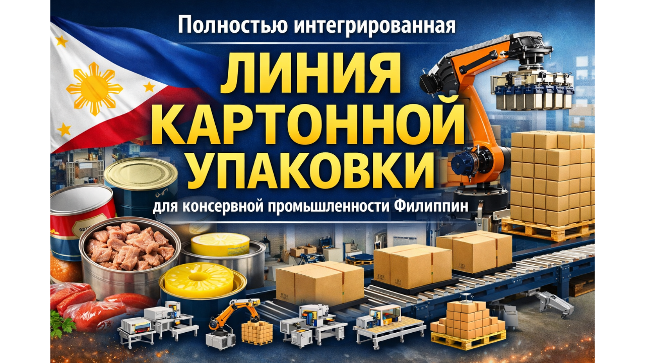 Полностью интегрированная линия картонной упаковки для консервной промышленности Филиппин