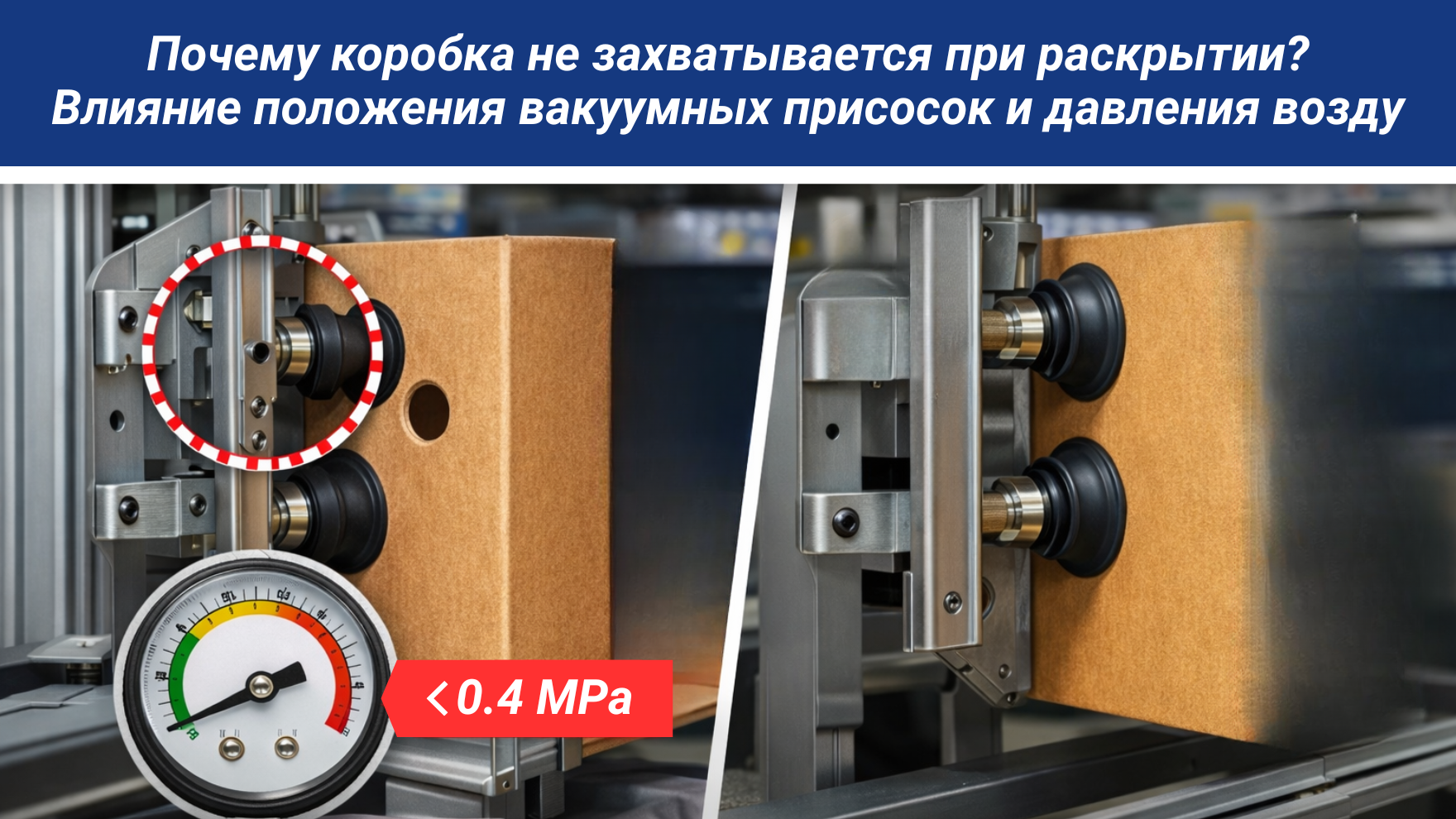 Почему коробка не захватывается при раскрытии? Влияние положения вакуумных присосок и давления воздуха