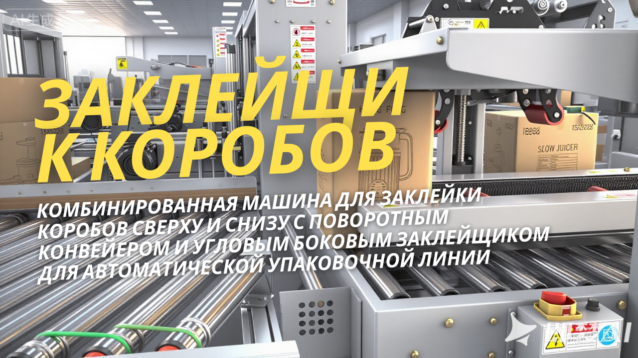Комбинированная машина для заклейки коробов сверху и снизу с поворотным конвейером и угловым боковым заклейщиком для автоматической упаковочной линии