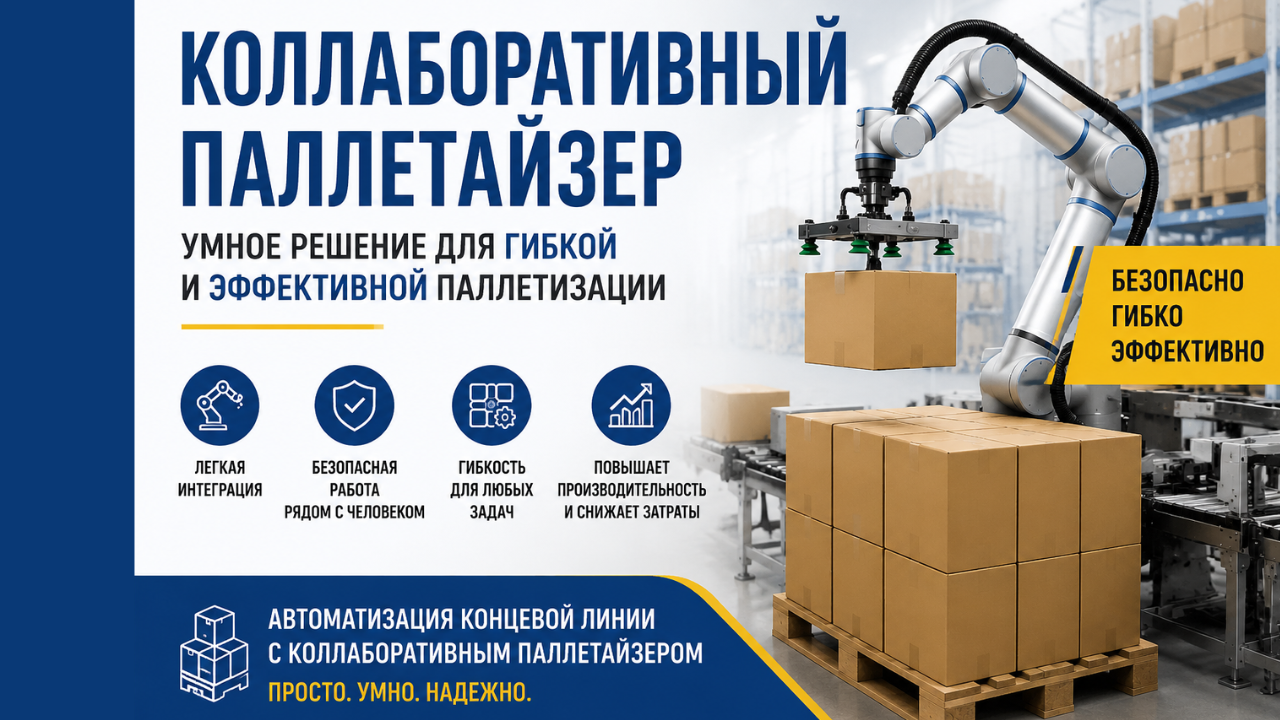 Коллаборативные паллетайзеры: оптимизация укладки разнообразной продукции на паллеты для современных упаковочных линий